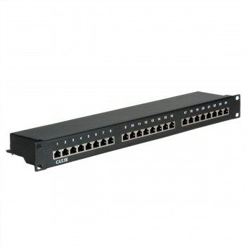 Patchpanel Kat.5e 24P geschirmt, schwarz, 19 Zoll Gehäuse 1 HE