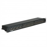 Patchpanel Kat.5e 24P geschirmt, schwarz, 19 Zoll Gehäuse 1 HE
